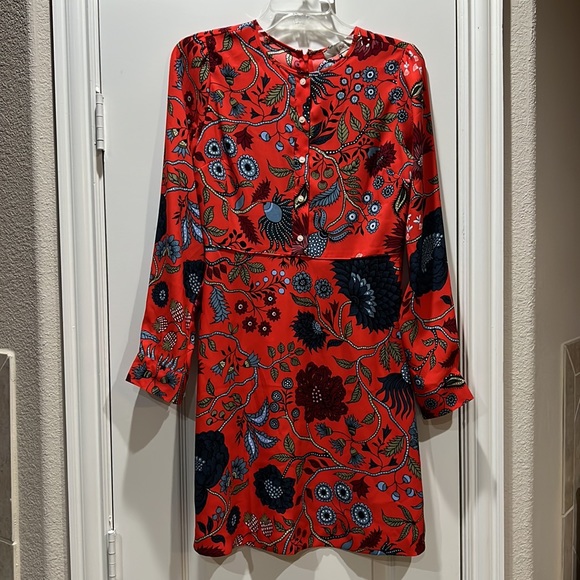 Ann Taylor Loft Primavera Tamale Red Floral Long Sleeve Dress - Picture 3 of 9